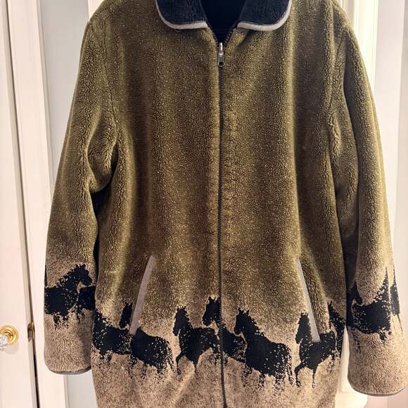 VTG Wild Horses Reversible Hooded Fleece Unique Western Men M Women XL - Picture 2 of 11